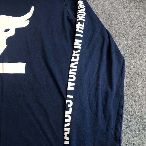 Under Armour Project Rock Shirt Mens Medium Blue Hardest Worker in the Room Gym - Picture 2 of 10